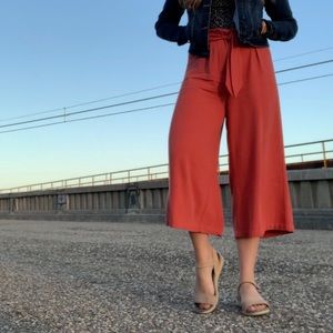 Rust colored paper bag linen pants